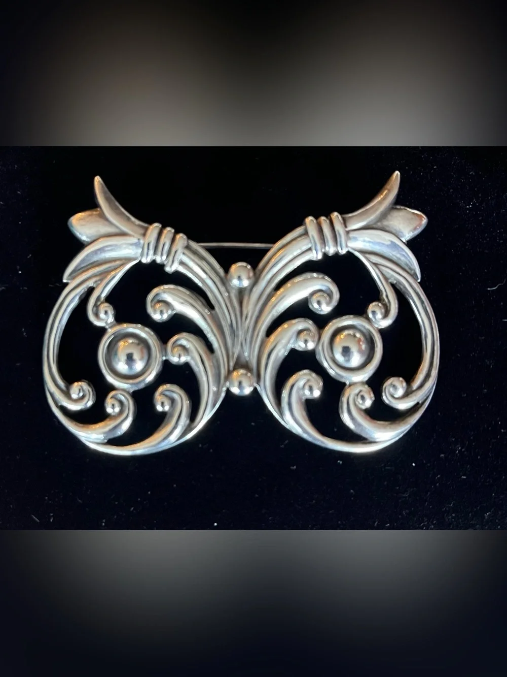 Vintage Los Castillo Taxco Silver Scroll Brooch - Silver 521